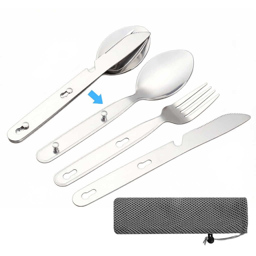 Outdoor Camping Dining Set - Set 3 Pezzi: Cucchiaio, Forchetta e