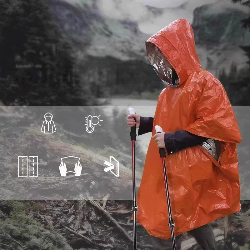 Camping Rain Poncho - Poncho impermeabile e termico con cappuccio,